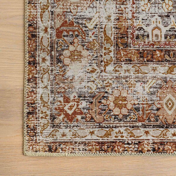 Anise Antique Floral Spill Proof Machine Washable Area Rug 8ft X 10ft